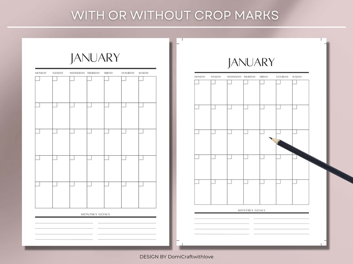 MONTHLY PLANNER, Printable, Minimalist Monthly Organizer, 12 Pages, Pdf, Instant Download, A5 ...