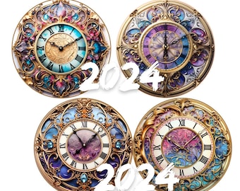 12 Purple Clock faces, Digital Collage Clock Face, Instant Download, Printable images for Decoupage, Face clock clipart, Clock Ephemera