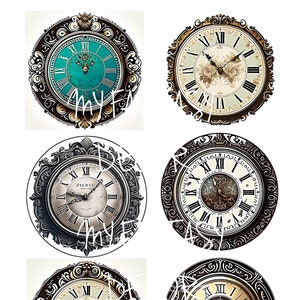 18 caras de reloj vintage, círculos de 3,2 pulgadas, cara de reloj de collage digital, descarga instantánea, imágenes imprimibles para decoupage, imágenes prediseñadas de reloj de cara