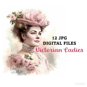12 Victorian Ladies Portraits , Scrapbooking printable, Instant Download, Vintage Victorian Lady ClipArt, Woman Decoupage Paper Print,