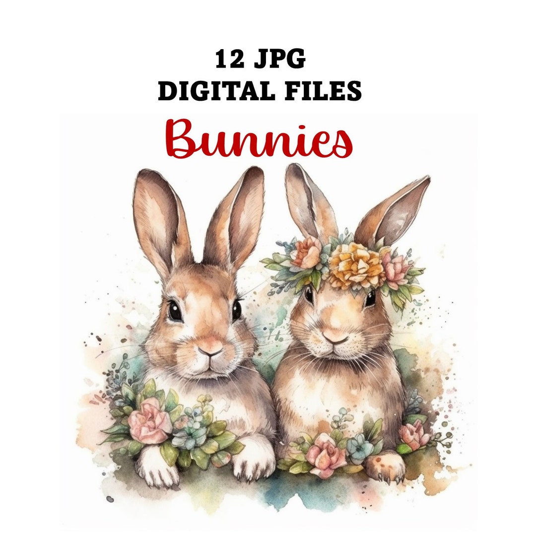 12 Watercolor Bunny, Digital Images Free Commercial Use, Bunnies ...