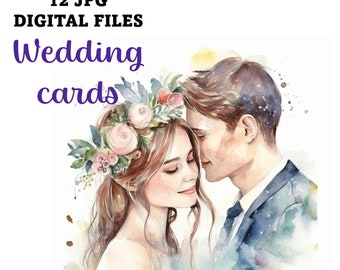 12 Hochzeitskarten digitaler Download, Hochzeitskunst zur freien kommerziellen Nutzung, Hochzeit ClipArt, DRUCKBARE Hochzeitskarten