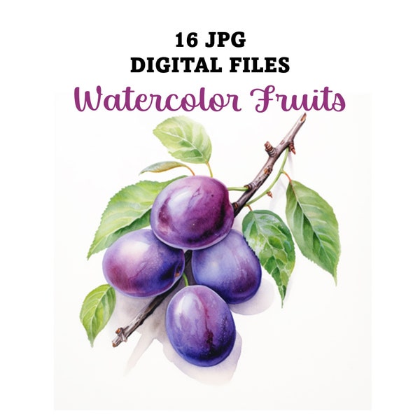 16 Fruits Inspiration Digital Images for free commercial use, Watercolor Fruits ClipArt, Digital Download, Sublimation pictures