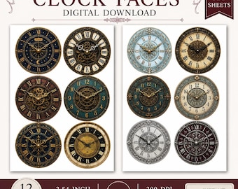 12 Esferas de Reloj Barrocas Vintage para Imprimir. Collage de Esferas de Reloj (2 hojas A4). Esferas de Reloj Redondas. Descarga Digital. Decoración para Diario Creativo.