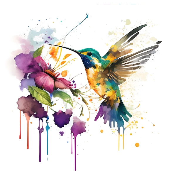 8 Colorful Colibri  Digital Images, Watercolor Colibri pictures, Digital Download, Watercolor Print, PRINTABLE Digital Art, Birds Colibri