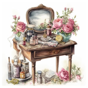 12 Watercolor Vintage Dressing Table ,PNG Format With Transparent ...