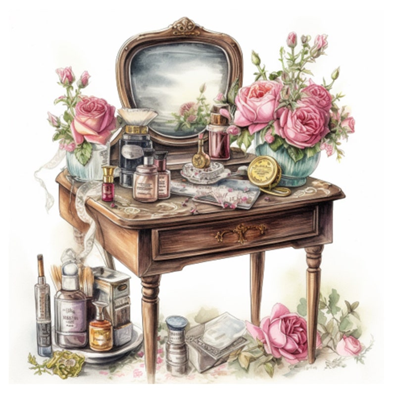 12 Watercolor Vintage Dressing Table PNG Format With - Etsy