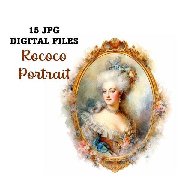 15 Rococo Ladies Portrait in the Frame , JPG Files, Instant Download, Vintage Rococo Lady ClipArt, Decoupage Paper Print,