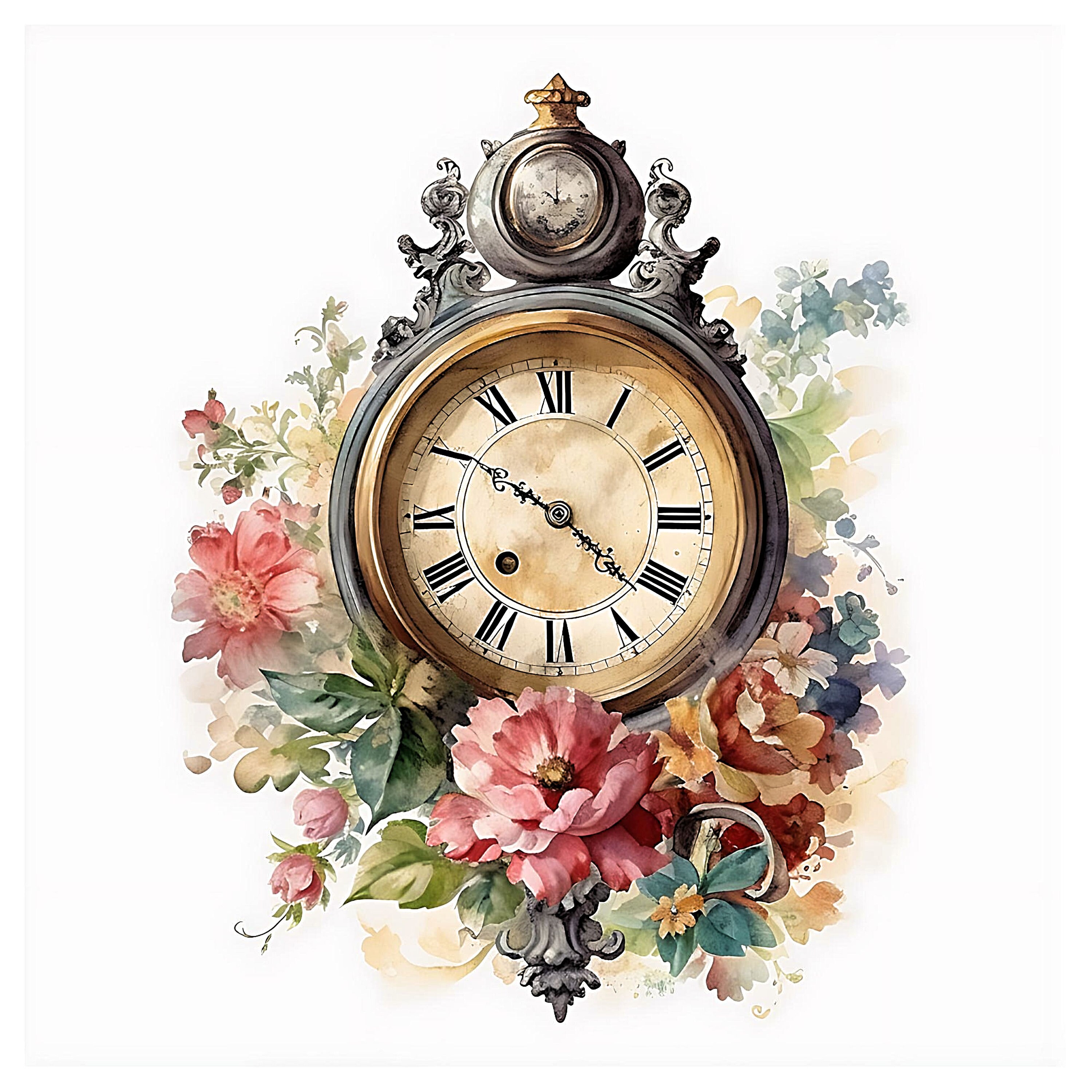 12 Floral Vintage Clock Clipart Digital Scrapbook Picture Etsy