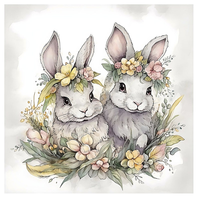 12 Watercolor Bunny Digital Images Free Commercial Use - Etsy
