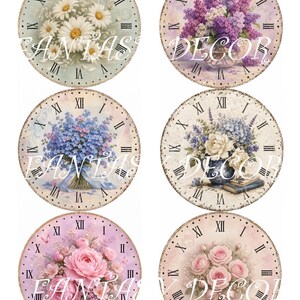 Pacote de mostradores de relógio florais vintage, mostradores de relógio para imprimir, download digital, imagens para decoupage, enfeites de relógio para imprimir