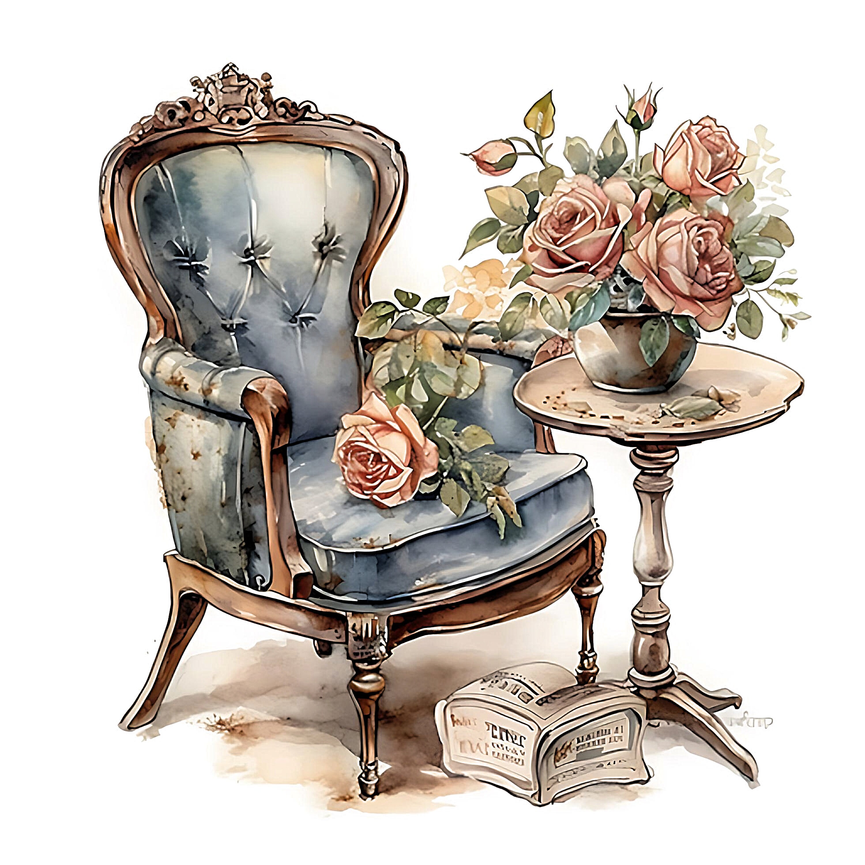 15 Watercolor Vintage Armchair Digital Collage ATC Cards - Etsy