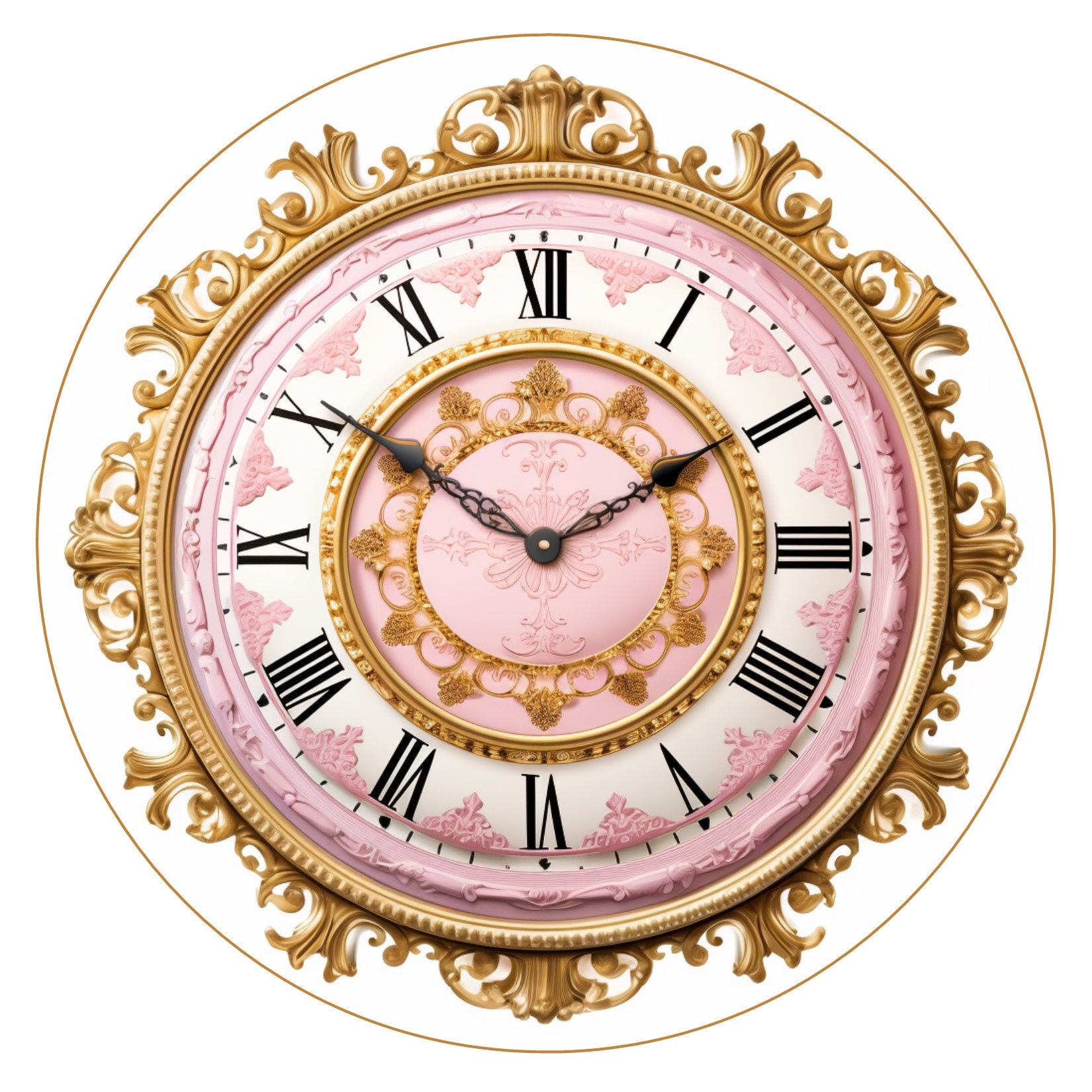 12 JPG Pink Princess Clock Faces, 3,35 Inch Circles, Digital Collage