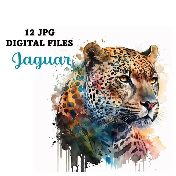 12 Watercolor Jaguar Digital Images free commercial use, Colorful Jaguar ClipArt, Watercolor Print,  12 High Quality JPGs