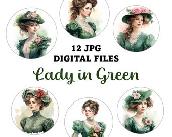 12 JPG Victorian Ladies Portraits and Two Collage sheets, Scrapbooking printable, Vintage Victorian Lady ClipArt, Woman Decoupage Printing,