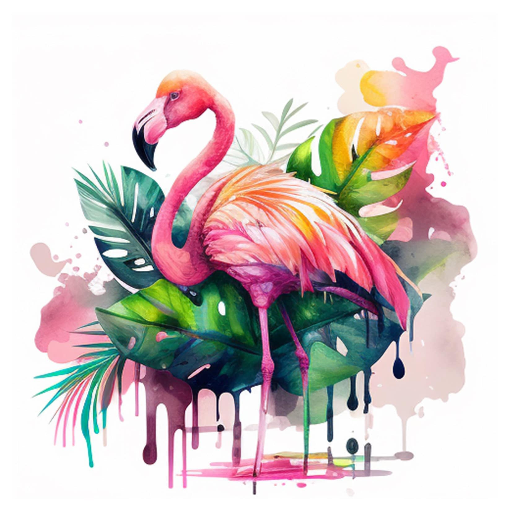 8 Pink Flamingo Digital Images, Watercolor Pink Flamingo, Digital