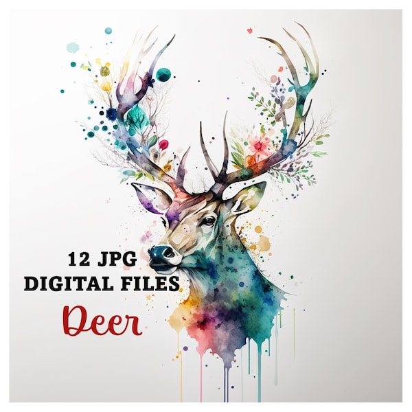 10 Watercolor Deer Digital Images free commercial use, Deer ClipArt, Watercolor Print,  10 High Quality JPGs Deer