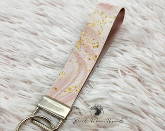 Rose Gold Keyfob Wristlet for Women, Vegan Leather Key Chain, Sleek Accessories, Wrist Lanyard for Keys, Faux Leather Gifts