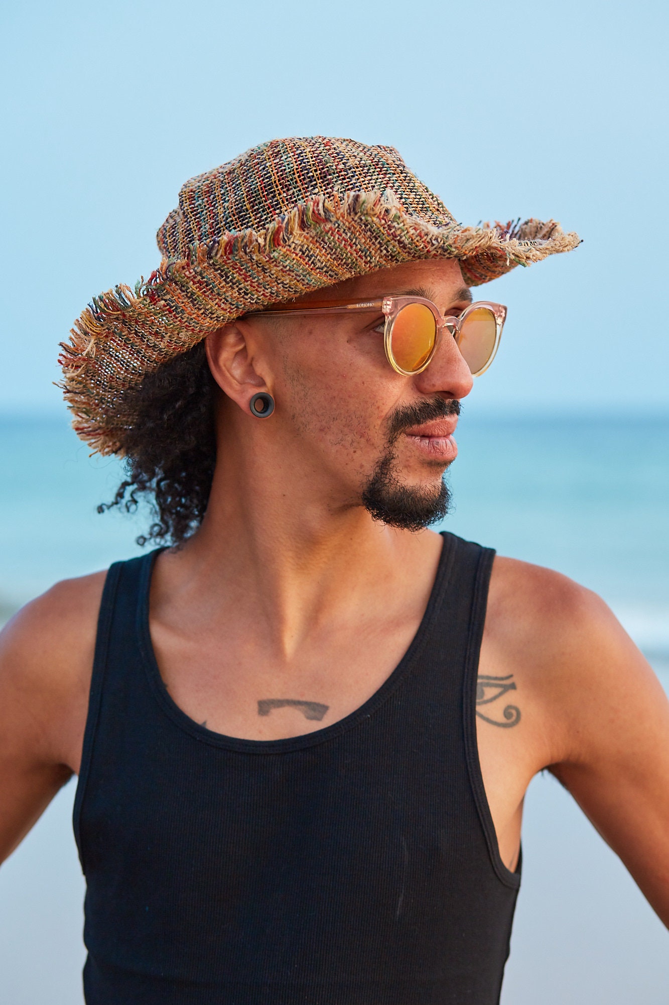 Handwoven, Brightly Colored, Wide-striped Summer Hat Made 