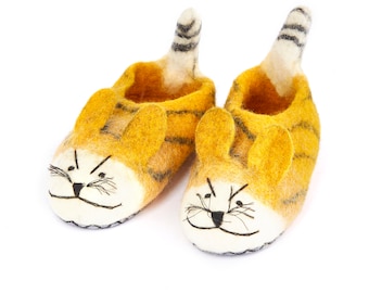 Slippers for children hand-felted tiger made of 100% sheep's wool 26/27 to 34/35