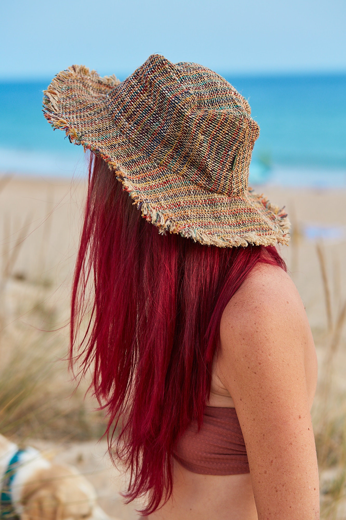 NEW & BEAUTIFUL! Striped Hemp Hat&Tote Set - Cream Navy, Orange, Pink, Turquoise Handwoven, Brightly Colored, Wide-striped Summer Hat Made  main image 3