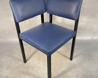 Vintage MINDON Corner Waiting Room Reception Chair Blue Vinyl Industrial Seating