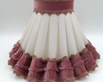 Vintage Pink Velvet Ivory Pleated Lampshade Large Boudoir Fringed Lamp Shade