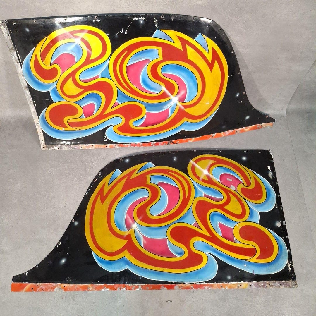 Waltzer Lettering Original Fairground Waltzer Side Panels Hand Painted Metal Pair Vintage ...