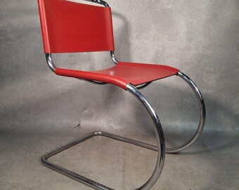 Mies Van Der Rohe MR10 Chair Vintage Chrome Red Leather Cantilever Bauhaus