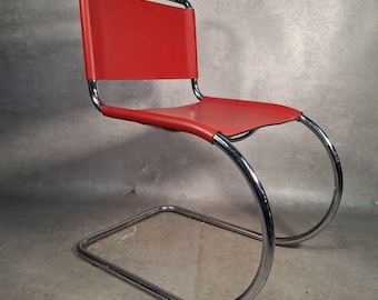 Mies Van Der Rohe MR10 Chair Vintage Chrome Red Leather Cantilever Bauhaus