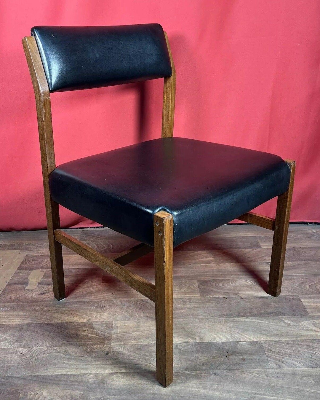 Foster Sons Alfred Cox Teak Black Vinyl Dining Chair Retro Mid foster-sons-alfred-cox-teak-black-vinyl-dining-chair-retro-mid