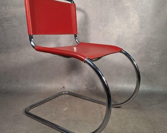 Mies Van Der Rohe MR10 Chair Vintage Chrome Red Leather Cantilever Bauhaus