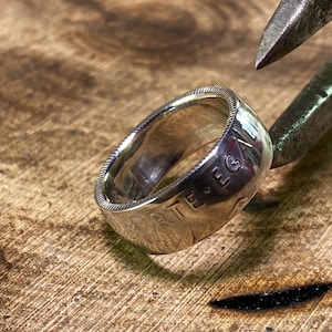 Ring 2 fr Sower from 1915 in SILVER 835‰ &quot;Size 55.5&quot; homemade French craftsman jeweler oddities currency oldcoins old coinring