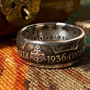 Ring 1 Florin George V 1936 SILVER 500‰ &quot;Size 57&quot; homemade french craftsman jeweler currency oldcoins old coinring