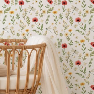 Boho Wildflower Wallpaper for Baby Girl Nursery, Floral Wallpaper Farmhouse Style, Nursery Floral Neutral Wallpaper, NO PVC Wallpaper