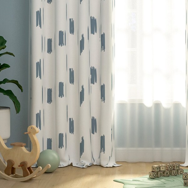 Cortinas Azul Marino para Guardería Bebé Niño. Cortinas opacas para ventana de dormitorio infantil. Cortinas Largas Personalizadas Patrón Escandinavo Tela Natural