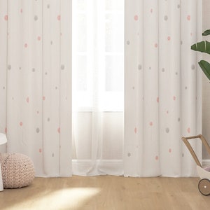 Pink Grey Polka Dots Curtains Girl Bedroom, Blackout Curtains Living Room, Window Covers Curtains Nursery, Tender Toddler Girl Curtains