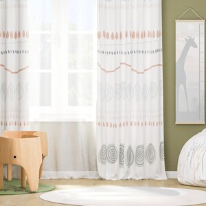 White Nursery Thick Cotton Curtains, African Styled Custom Kids Room Panels, Natural Fabric Playroom Boho Curtains, Girl Bedroom Curtains