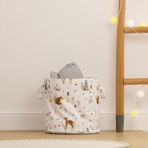 Toy Basket Bin Forest Woodland Animals Bear Fellow Deer Camping for Baby Girl Boy Unisex Nursery Cotton Bedroom Playroom Kids Toddler Teen