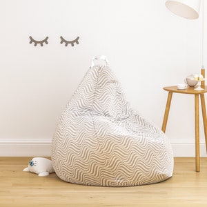 Pouf poire housse lignes ondulées abstrait gris espace galaxie blanc bleu garçon unisexe enfants ados chambre coton bibliothèque maternelle préscolaire