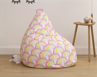 Bean Bag Chair Cover Girl Bedroom Soft Chair Pink Rainbow Unicorn Princess Nursery Decor Baby Toddler Room Pouf Cover with Handle Playroom