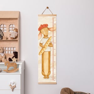 Messlatte mit Dackel und Baguette, Messlatte für Kinderzimmer, Unisex, Geschenk Leinwand