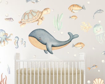 Ocean Wall Decal, Under the Sea Nursery Wall Decals, Nautical Wall Decor, BuBuRoom