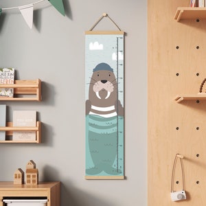 Toit avec morse arctique, animaux polaires, océan nautique, tenture murale, décoration pour chambre d'enfant, courbe de croissance, règle pour tout-petit, chambre à coucher, fille, garçon, unisexe