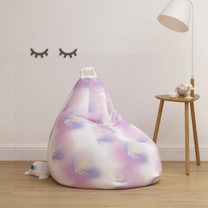 Watercolor Lollypop Funny Cute Bean Bag Chair Pouf Cover Purple Violet Nursery Boy Girl Unisex Kids Teen Bedroom Cotton Rainbow Natural Fabric Library Kindergarten Classroom Salon