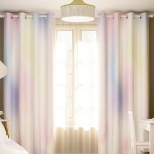 Rainbow Angel Sky Curtains Blackout Nursery 100% Cotton Girl Boy Unisex Natural Fabric Kids Toddler Room Bedroom Playroom Kindergarten