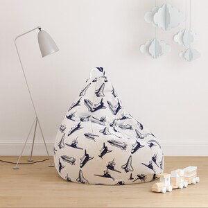 Pouf poire housse de chaise vaisseau spatial vaisseau spatial espace galaxie blanc bleu garçon unisexe enfants adolescent chambre coton bibliothèque maternelle préscolaire