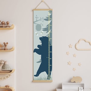 Tableau de croissance en hauteur Ours et abeilles Forêt de miel Animaux de la forêt Camping Toile pour chambre d'enfant Chambre de bébé unisexe Chambre garçon fille cm pouces Jardin d'enfants
