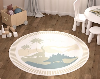 Dinosaur Carpet Kids, Non Slip Carpet Baby Boy Nursery, Round Floor Rug Toddler Bedroom, Jurassic World Themed Room Decor, Play Mat Children