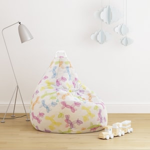 Bean Bag Chair Pouf Cover Baloon Animals Sculptures Watercolor Girl Boy Neutral Nursery Rainbow Kids Bedroom Playroom Cover Natural Cotton